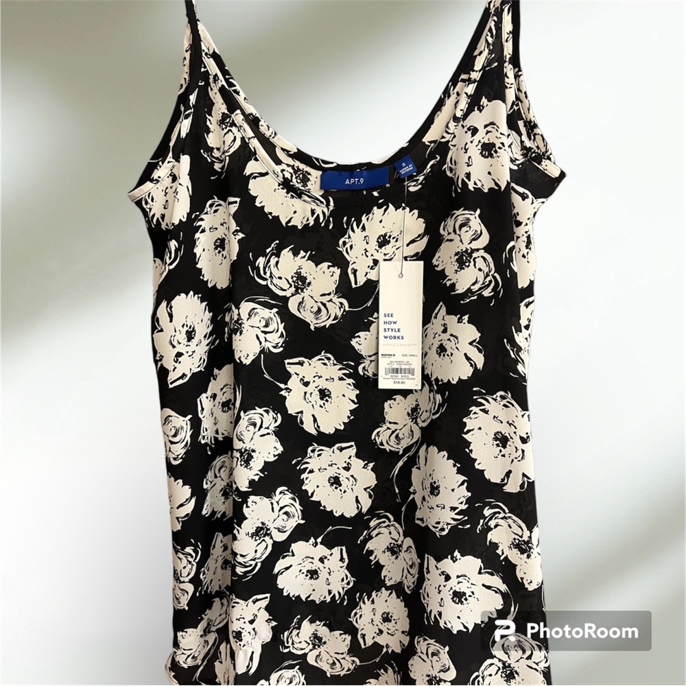 NWT Black and White Floral Chiffon Cami Apt. 9 size Small